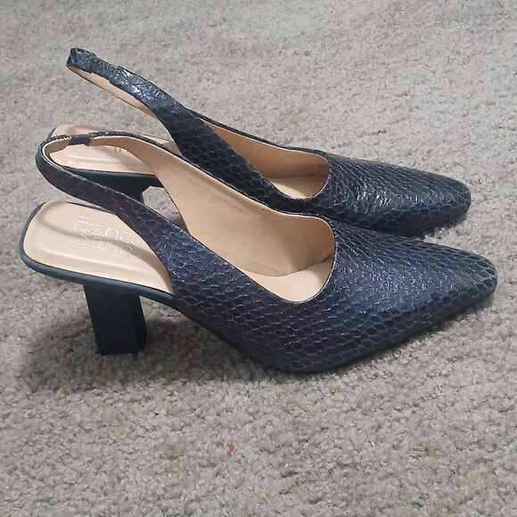 Franco Sarto blue Milano2 snakeskin print Slingback pointed toe heels Sz 10 EUC - Picture 6 of 8